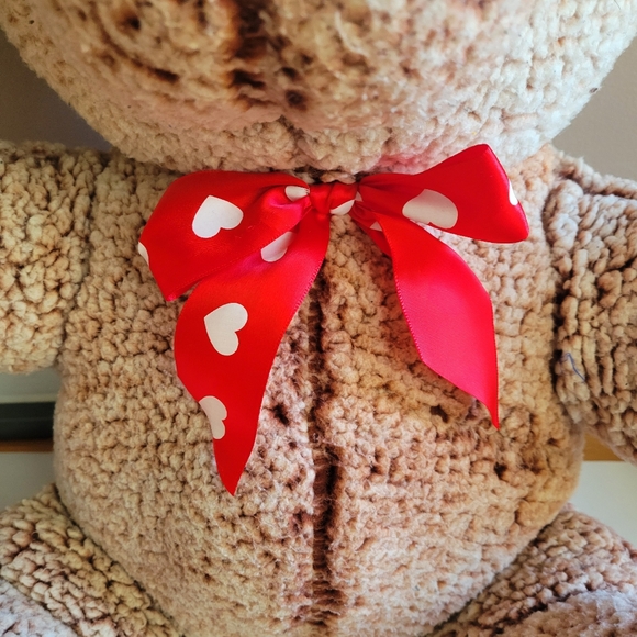Teddy Bear Stuffed Animal Red Paws,Bow /Brown 18"in Polyester Oversized - Picture 6 of 11